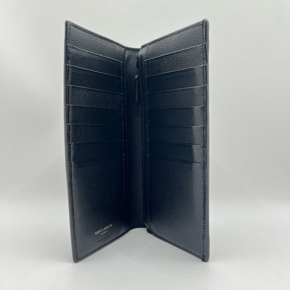 Authentic YSL Saint Laurent Cassandra Leather Long Bifold Wallet Black on Black - Picture 4 of 12